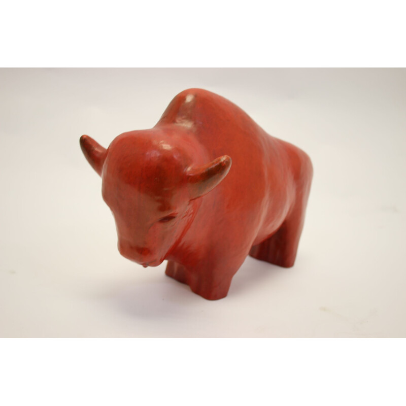 Vintage bull Ruscha by Kurt Tschörneren red ceramic 1960 