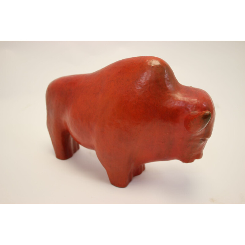 Vintage bull Ruscha by Kurt Tschörneren red ceramic 1960 