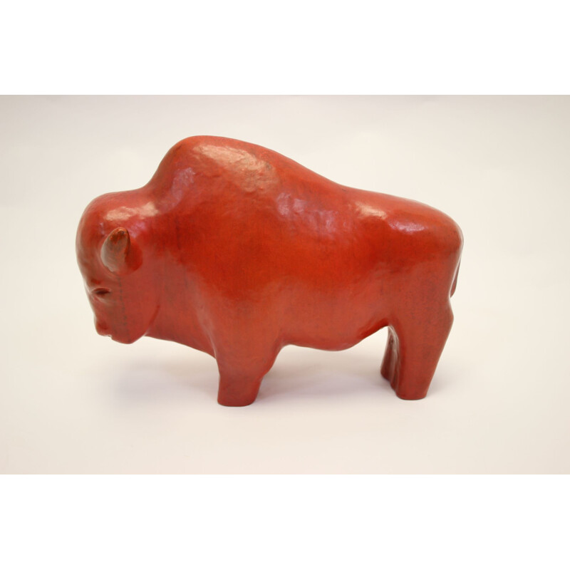 Vintage bull Ruscha by Kurt Tschörneren red ceramic 1960 