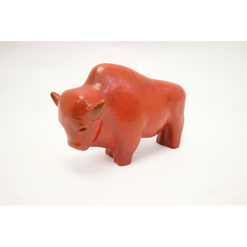 Vintage bull Ruscha by Kurt Tschörneren red ceramic 1960 