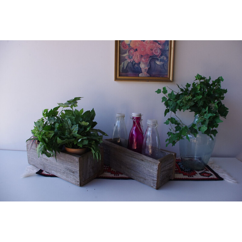 Pair of  Vintage Wooden Flower Pots, Planters