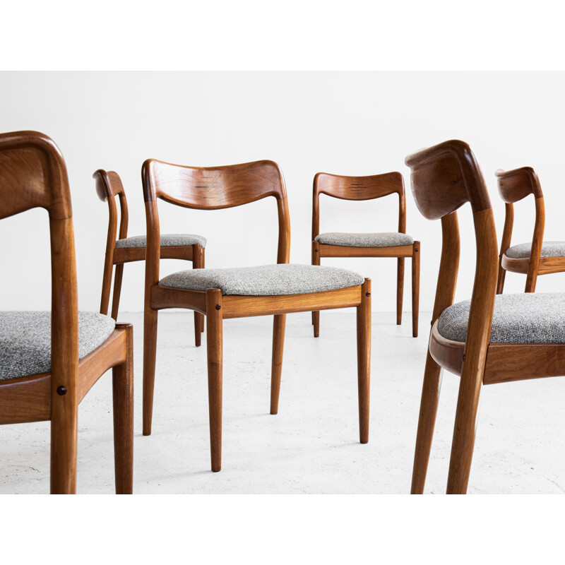 Midcentury set of 6 dining chairs in teak by Johannes Andersen for Uldum Danish