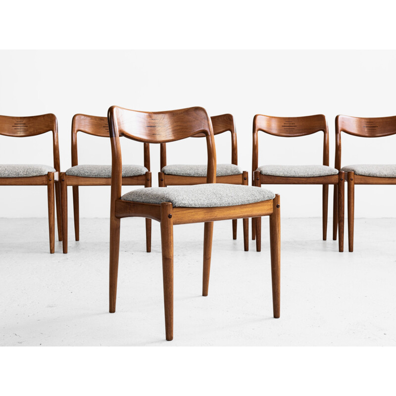 Ensemble de 6 chaises à repas vintage en teck par Johannes Andersen pour Uldum Danish
