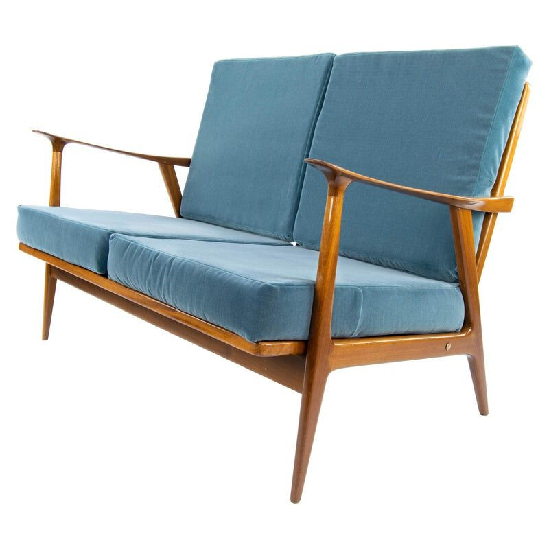 Mid Century Teak and Velvet Scandinavian Sofa by AG Barcelona, 1960