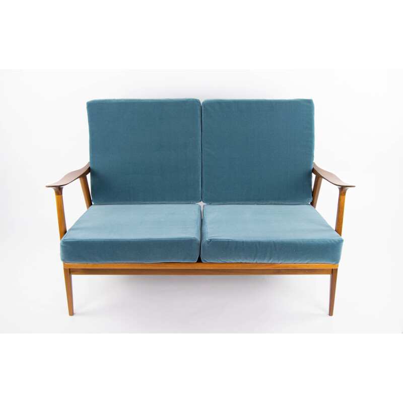 Mid Century Teak and Velvet Scandinavian Sofa by AG Barcelona, 1960