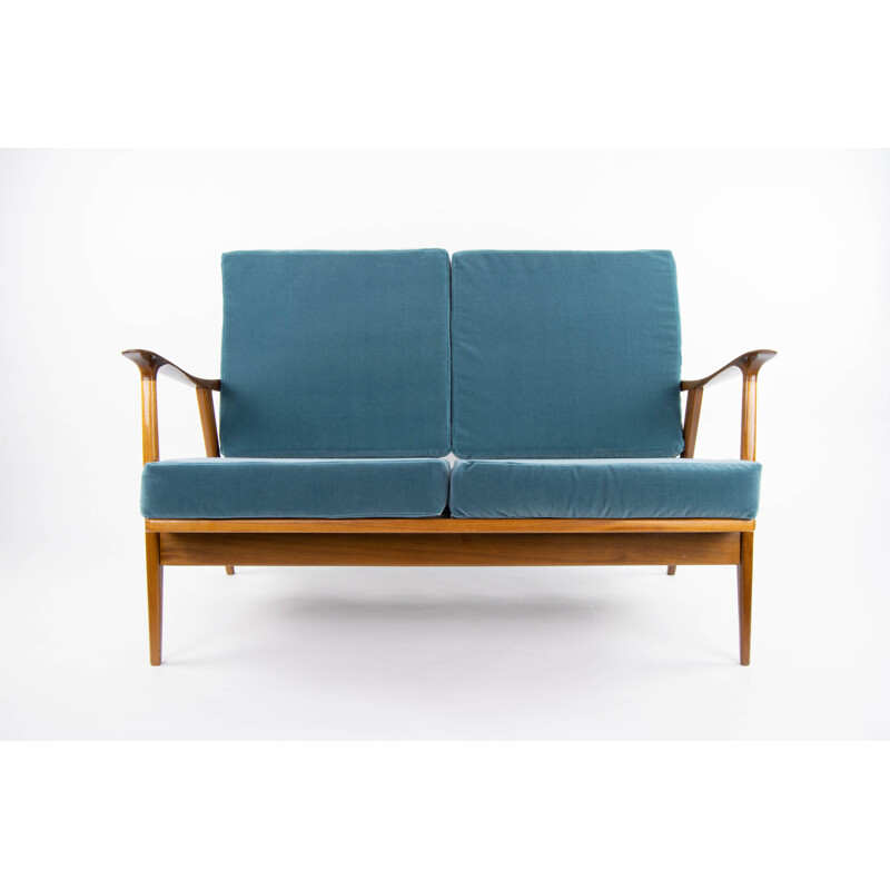 Mid Century Teak and Velvet Scandinavian Sofa by AG Barcelona, 1960