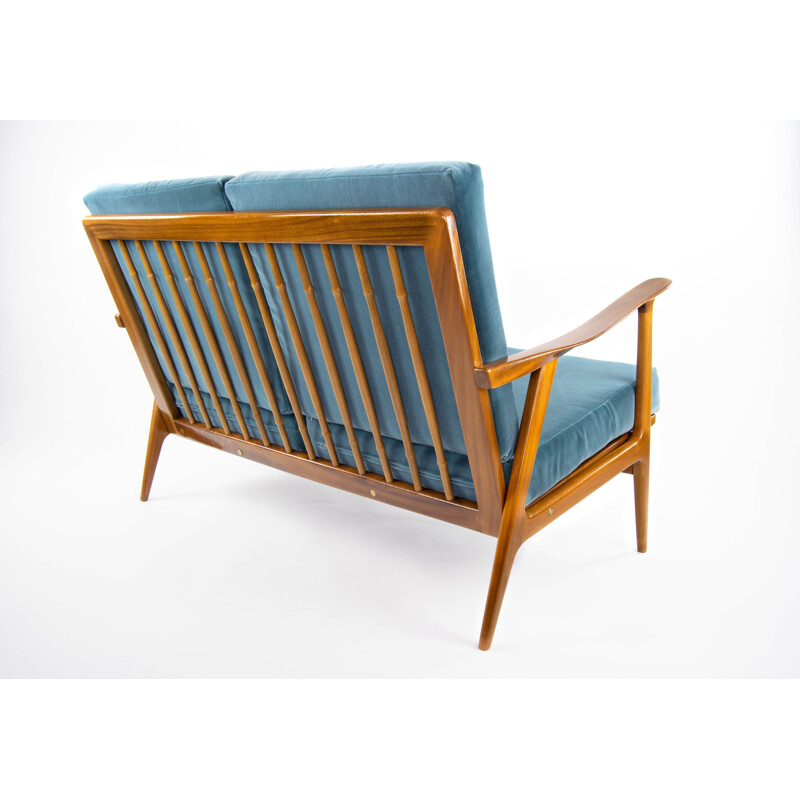 Mid Century Teak and Velvet Scandinavian Sofa by AG Barcelona, 1960