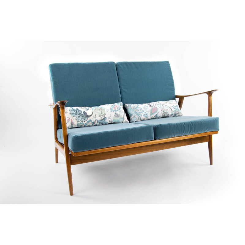 Mid Century Teak and Velvet Scandinavian Sofa by AG Barcelona, 1960