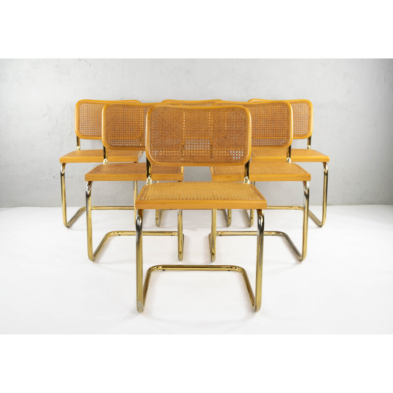 Ensemble de 6 chaises vintage en laiton Marcel Breuer B32 Cesca, Italie, 1970