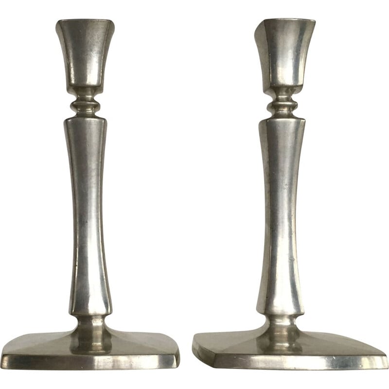 Pair of Art Deco vintage Pewter Candlesticks by Just Andersen