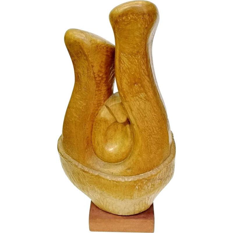 Vintage abstract hand-carved wood sculpture by Feldman, 1970