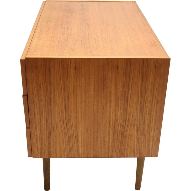 Teak chest of drawers mid century with 3 drawers and horseshoe handles Danish