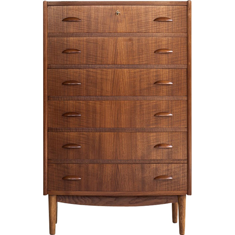 Midcentury chest of 6 drawers in teak with bowed front Danish 1960s