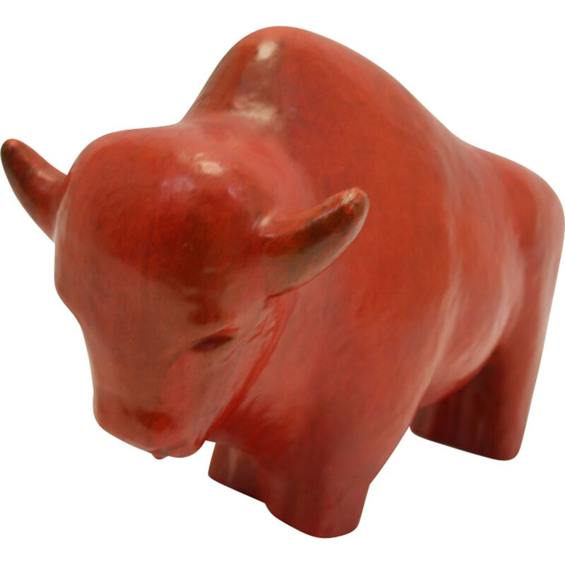 Vintage bull Ruscha by Kurt Tschörneren red ceramic 1960 