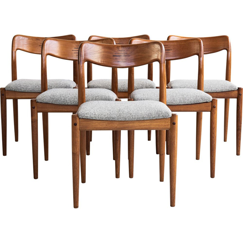 Ensemble de 6 chaises à repas vintage en teck par Johannes Andersen pour Uldum Danish
