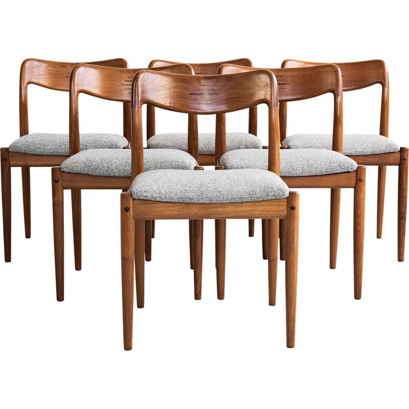 Midcentury set of 6 dining chairs in teak by Johannes Andersen for Uldum Danish