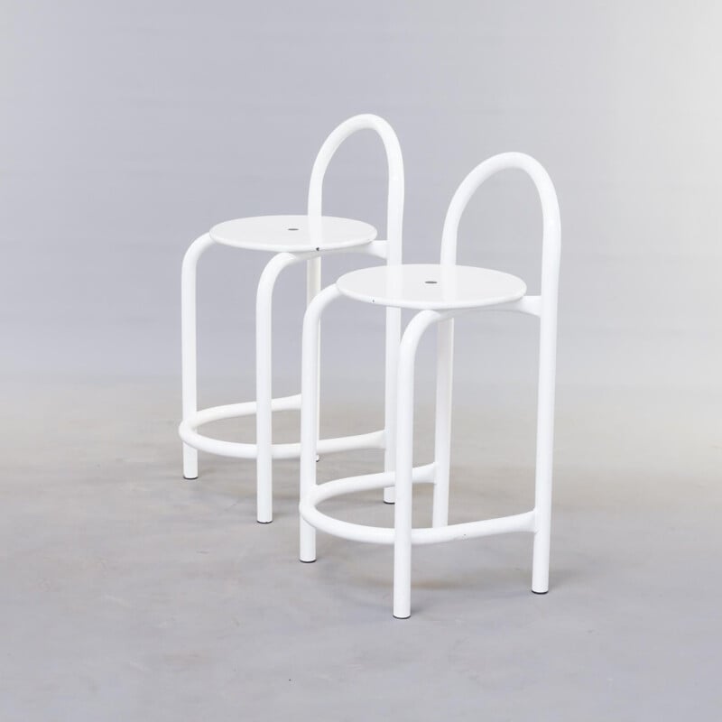 Pair of vintage white metal stools 1980s