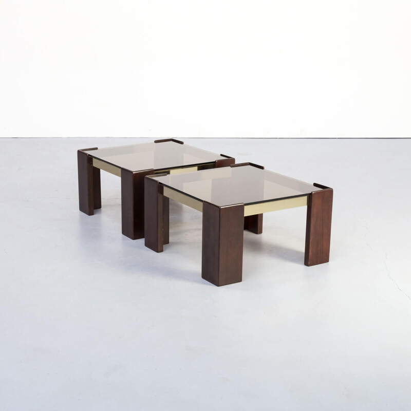 Paire de tables d'appoint vintage ou table basse Ronald Schmitt  1970