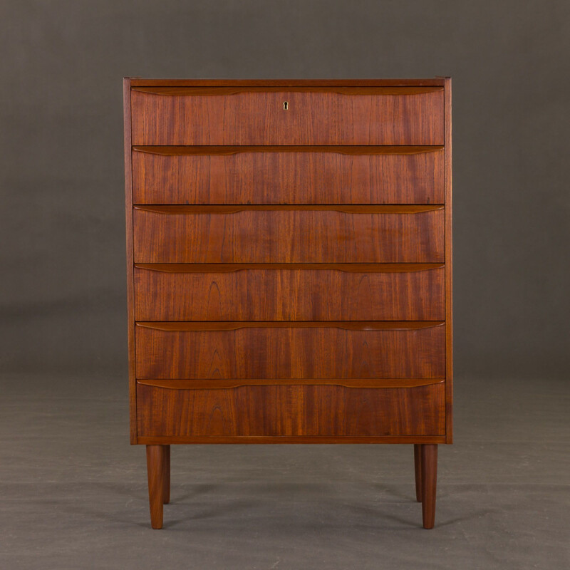 Vintage tall teak chest of drawers, Danish 1960s