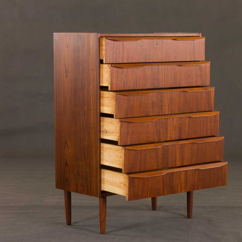 Vintage tall teak chest of drawers, Danish 1960s