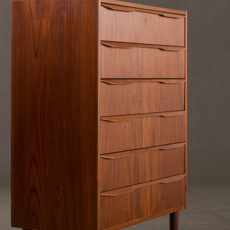 Vintage tall teak chest of drawers, Danish 1960s