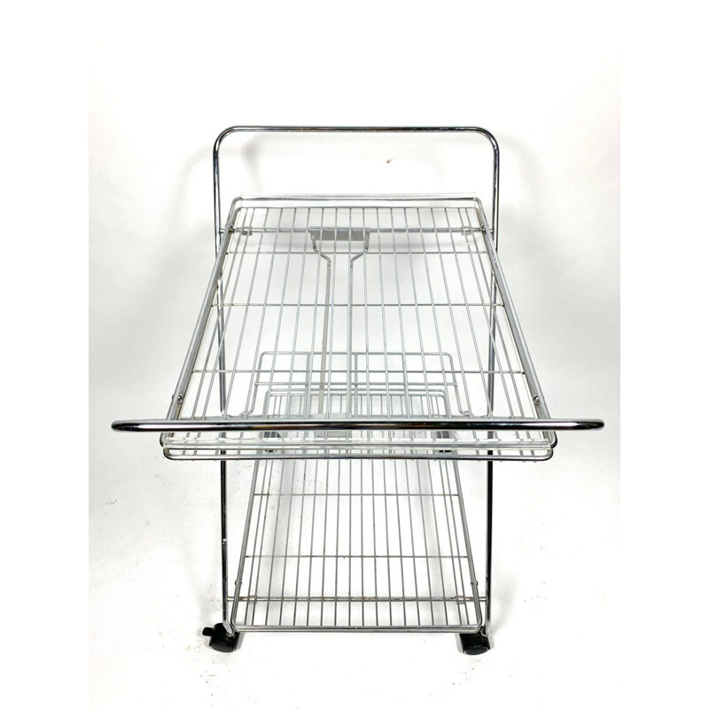 Vintage verchroomde trolley met plexiglas bakjes, 1970