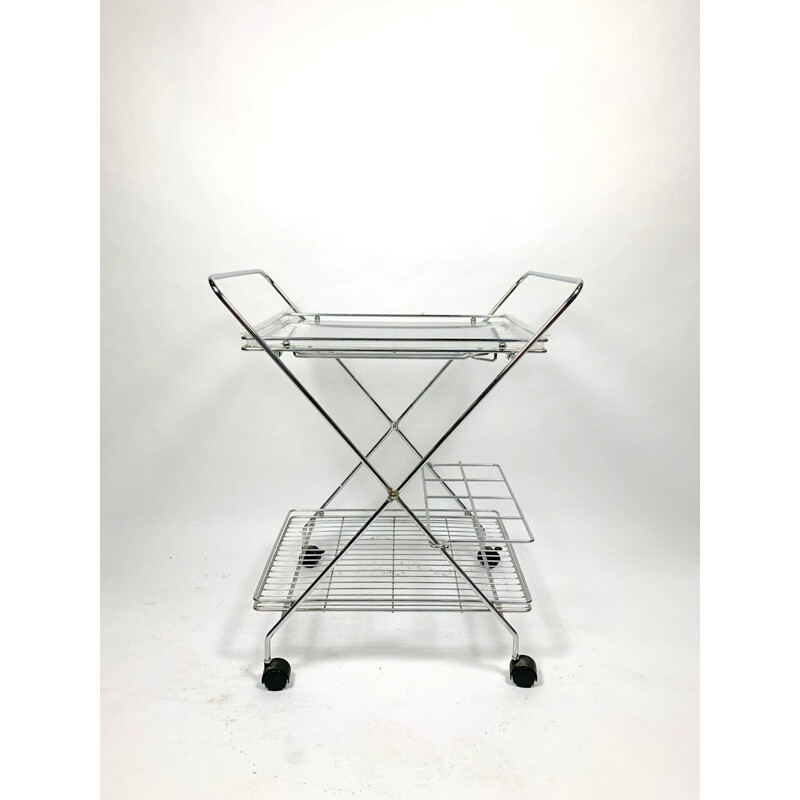 Vintage chrome-plated trolley with plexiglass trays, 1970