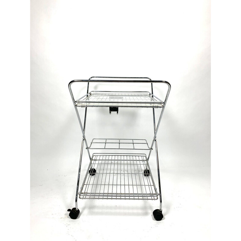 Vintage verchroomde trolley met plexiglas bakjes, 1970