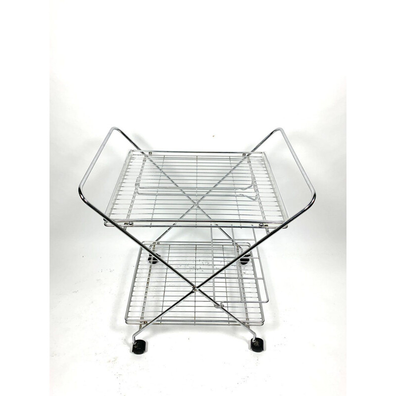 Vintage verchroomde trolley met plexiglas bakjes, 1970