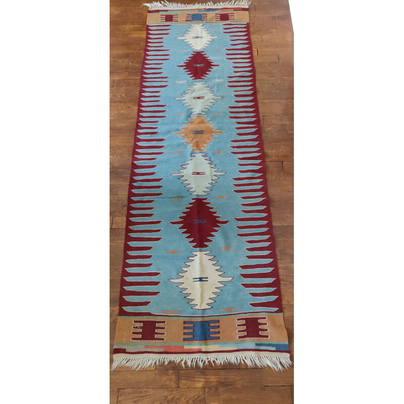 Tapis de couloir vintage Kilim turquie laine fait main  xxème siècle