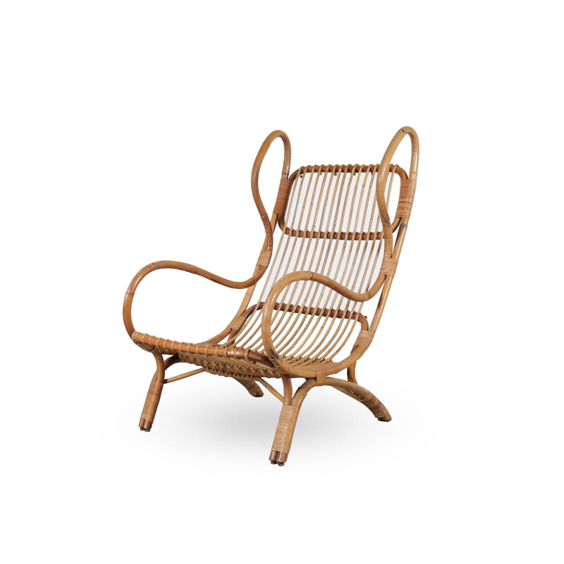 Vintage Gio Ponti Rattan Easy Chair, Italy 1950