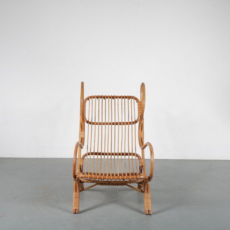 Vintage Gio Ponti Rattan Easy Chair, Italy 1950