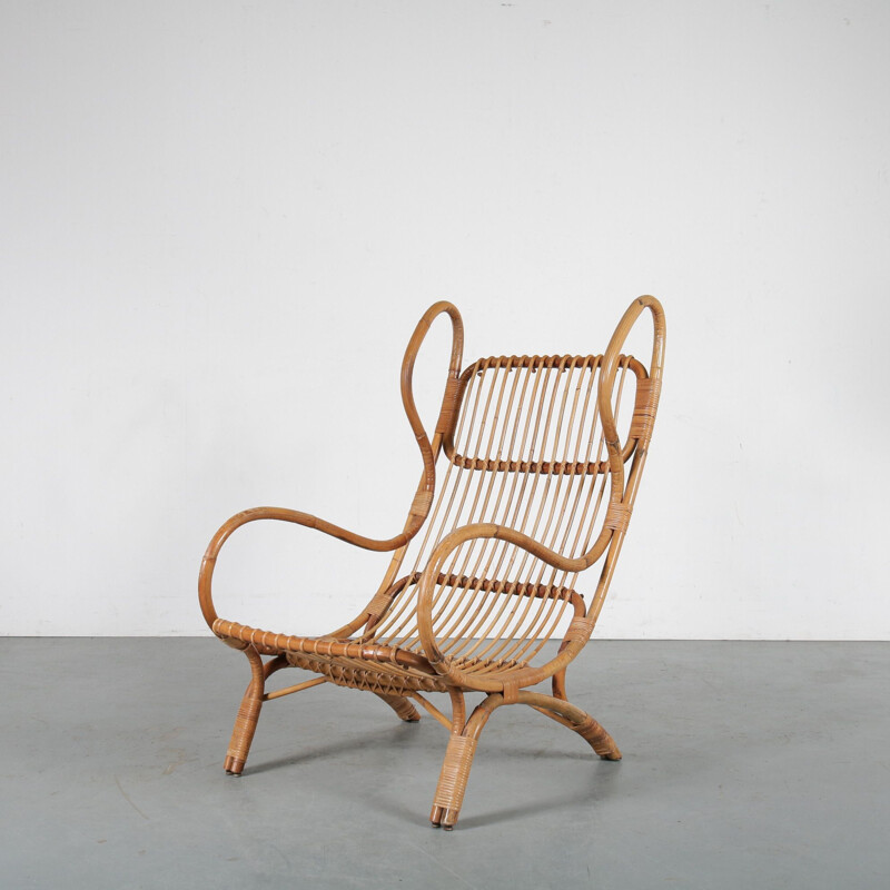 Vintage Gio Ponti Rattan Easy Chair, Italy 1950