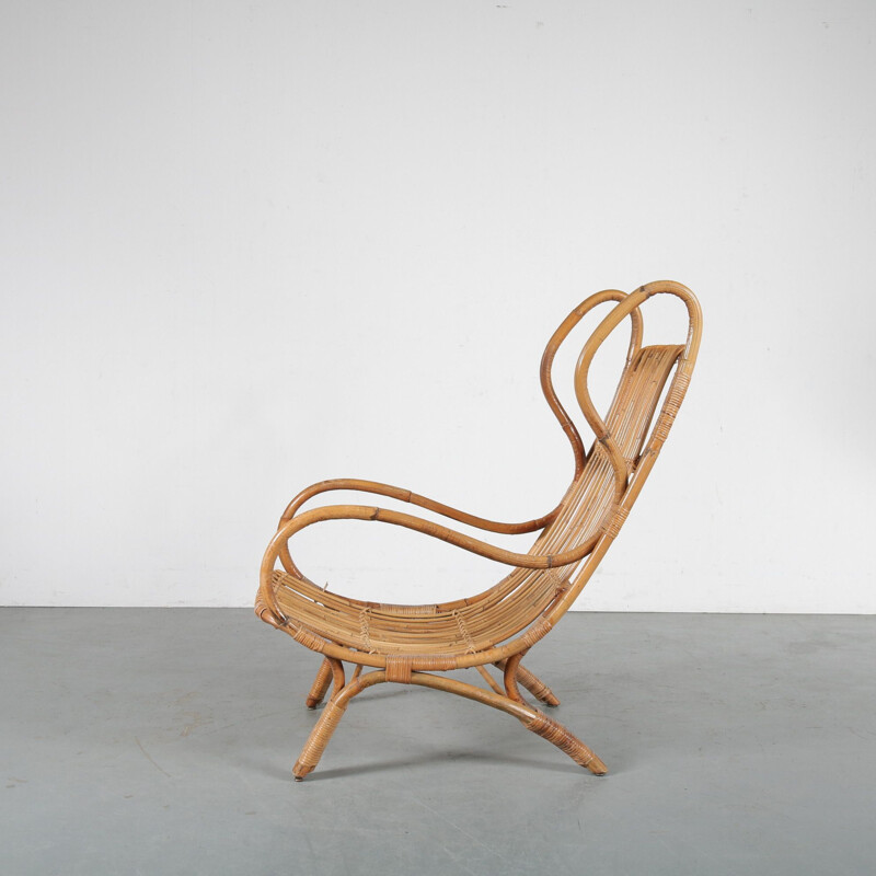 Vintage Gio Ponti Rattan Easy Chair, Italy 1950