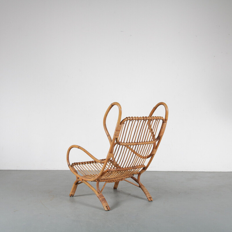 Vintage Gio Ponti Rattan Easy Chair, Italy 1950