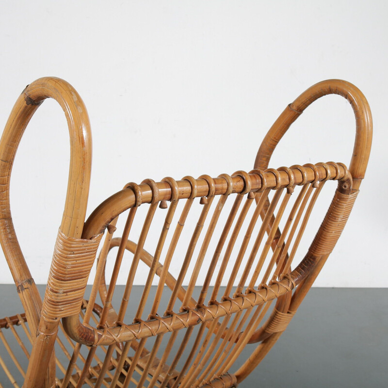 Vintage Gio Ponti Rattan Easy Chair, Italy 1950