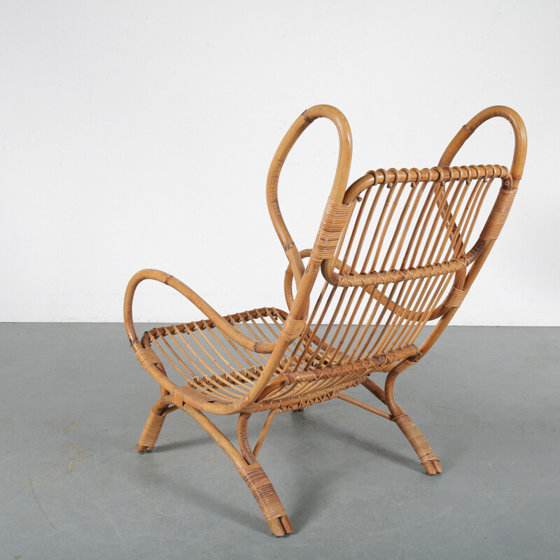 Vintage Gio Ponti Rattan Easy Chair, Italy 1950