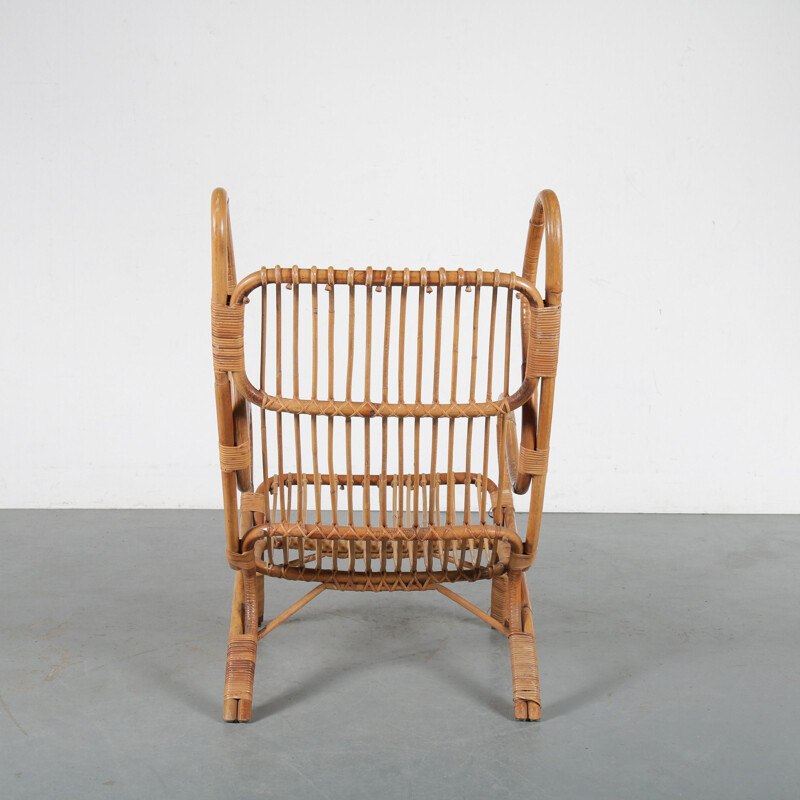 Vintage Gio Ponti Rattan Easy Chair, Italy 1950