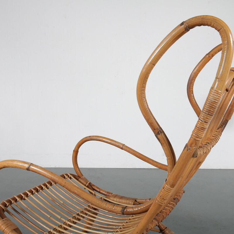 Vintage Gio Ponti Rattan Easy Chair, Italy 1950