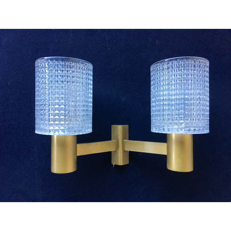 Vintage brass and crystal wall lamp by Carl Fagerlund, 1960