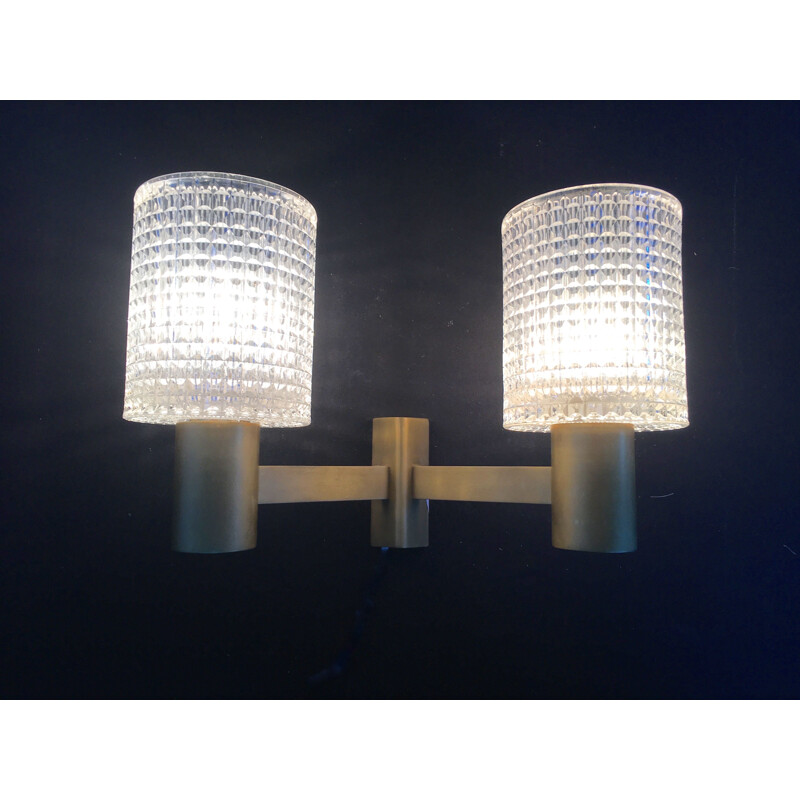 Vintage brass and crystal wall lamp by Carl Fagerlund, 1960