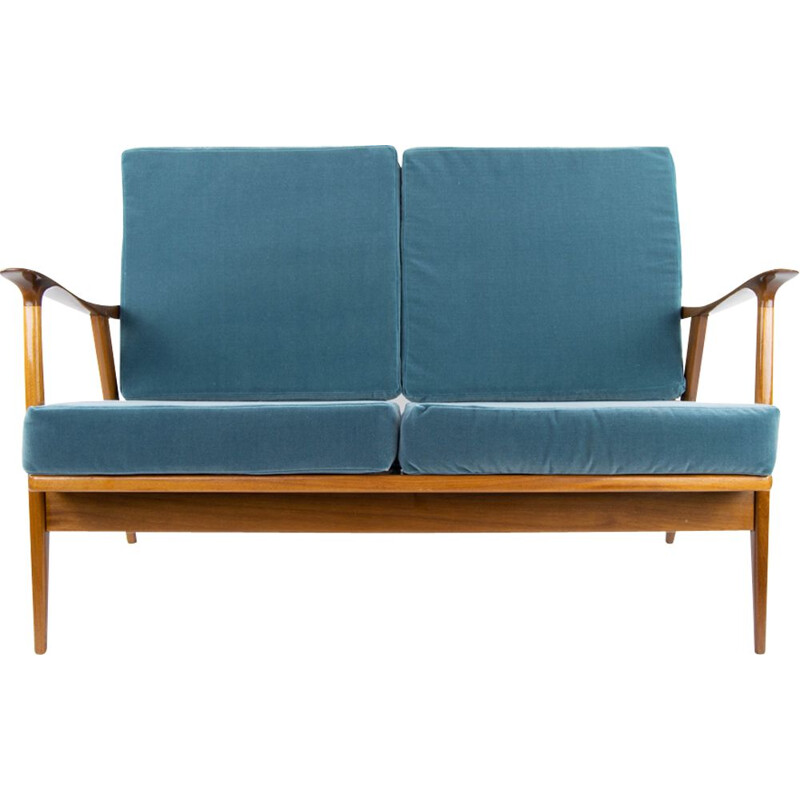 Mid Century Teak and Velvet Scandinavian Sofa by AG Barcelona, 1960