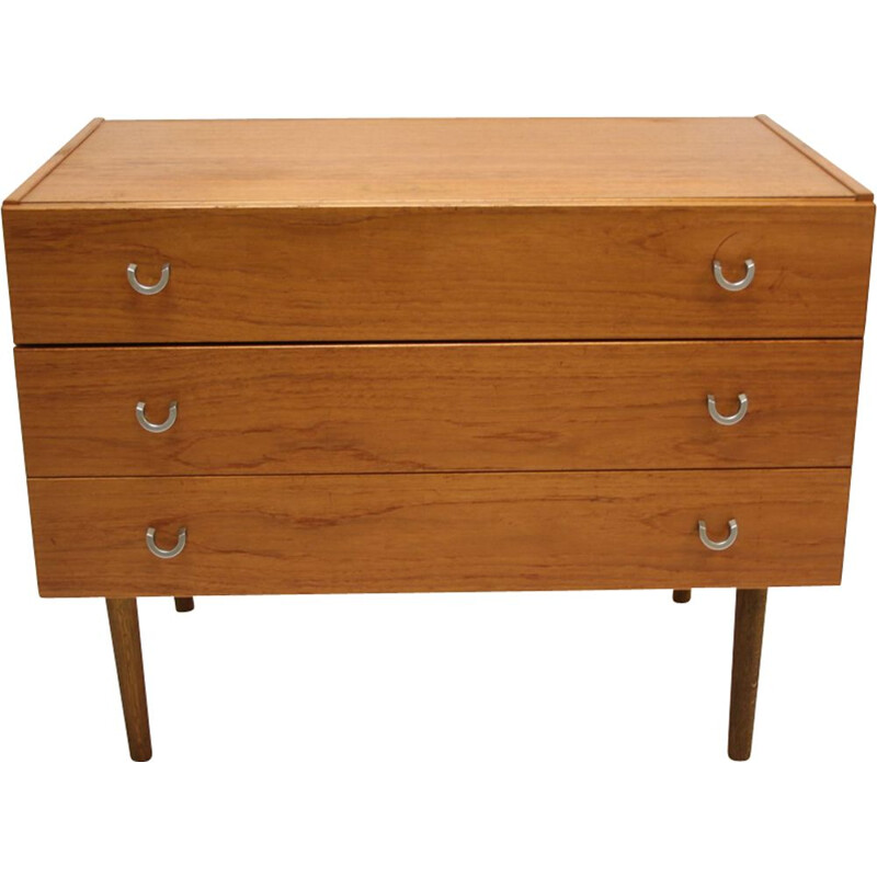 Vintage teak chest of drawers with 3 drawers and horseshoe handles