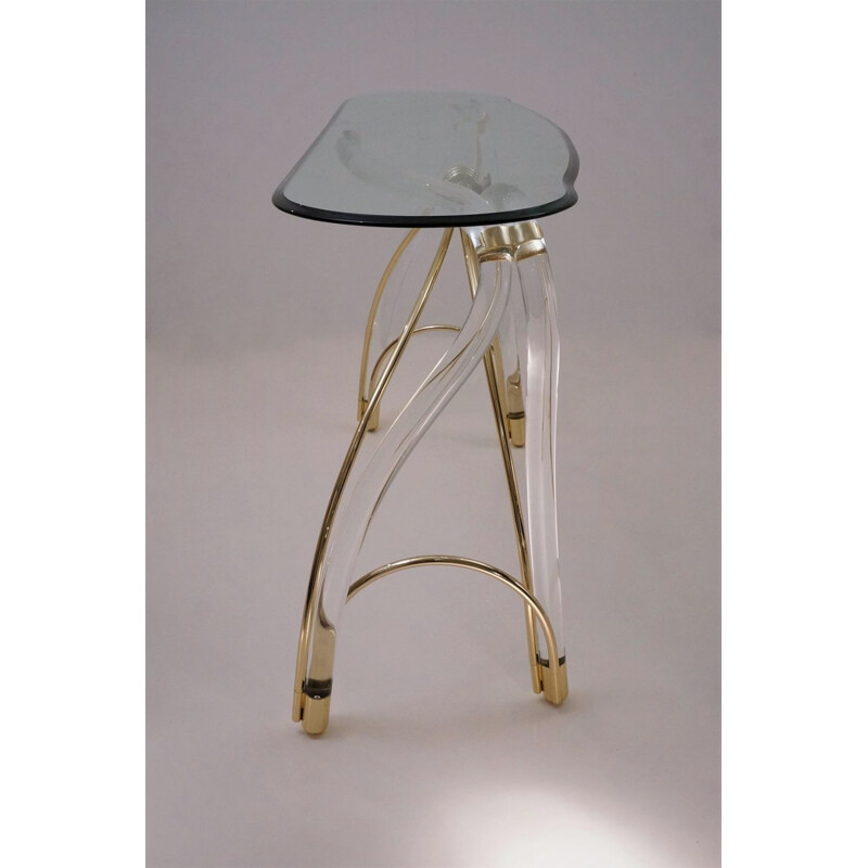 Vintage console table, Lucite, gold plate and glass, American 1970’s