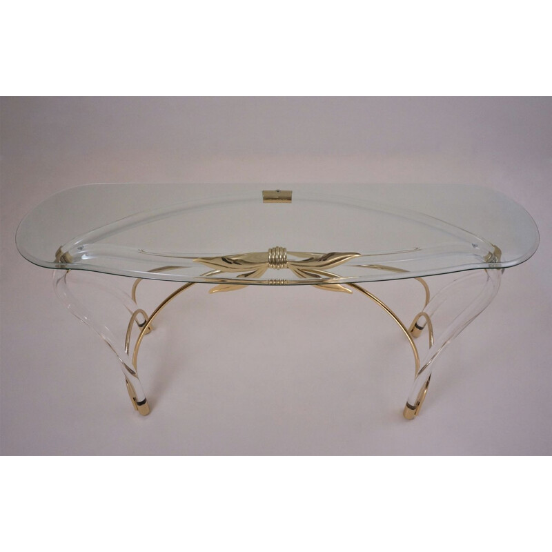 Vintage console table, Lucite, gold plate and glass, American 1970’s