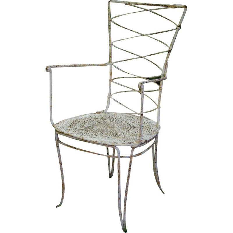 Wrought iron garden armchair René Prou vintage years 1900 1930 Art Deco 