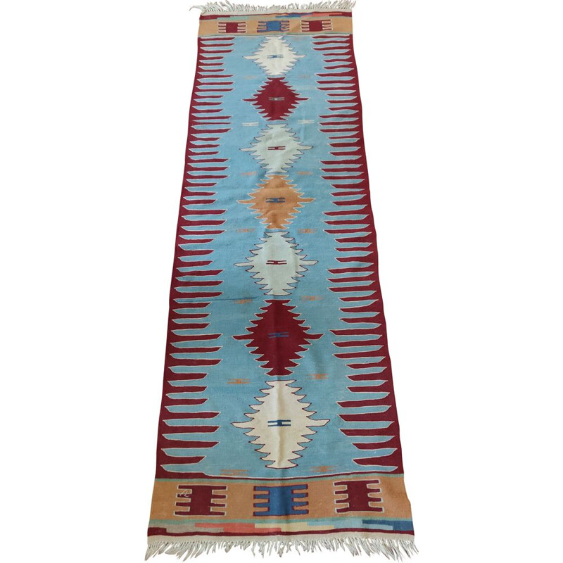 Tapis de couloir vintage Kilim turquie laine fait main  xxème siècle