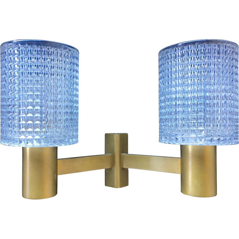 Vintage brass and crystal wall lamp by Carl Fagerlund, 1960