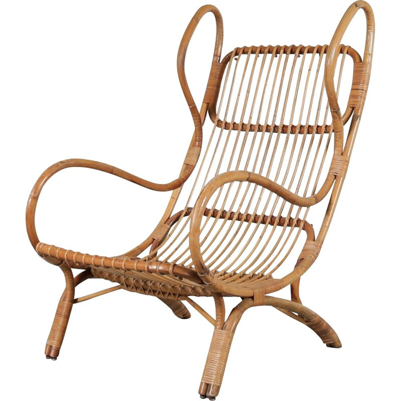 Vintage Gio Ponti Rattan Easy Chair, Italy 1950