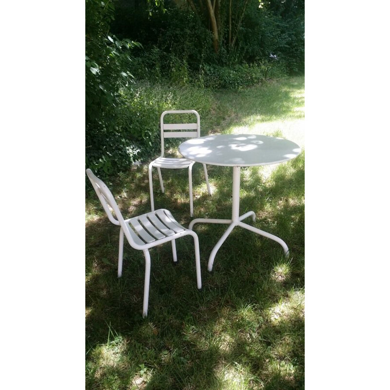 Paire de Fauteuil chaise et 1 table salon vintage de Jardin Tolix 1960